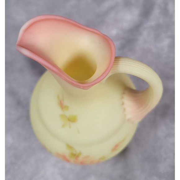 Vintage Fenton Burmese Rose Uranium Glass Cruet Hand Painted Roses Signed - Picture 4 of 8